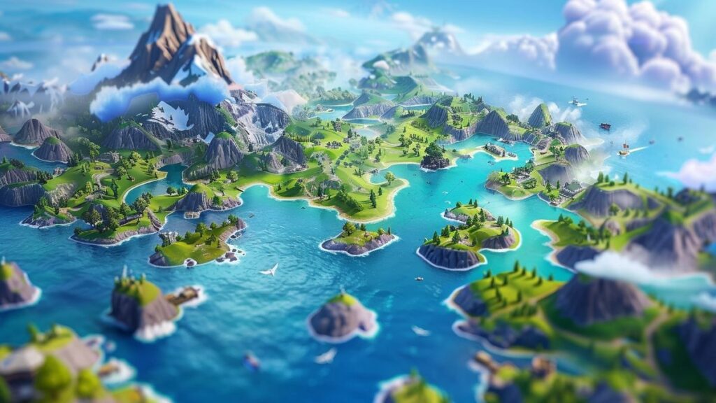 Eight-player Fortnite teams strategizing on a vibrant map