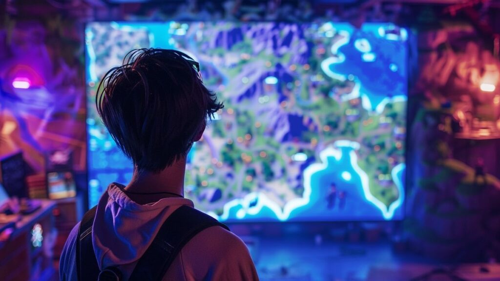 Display of bright Fortnite-themed horror icons capturing event attendees' focus.