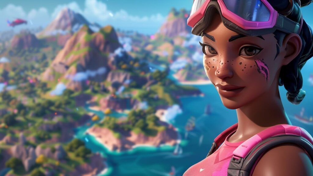 Closeup view of vibrant Fortnite exclusive skins displayed on a digital screen.
