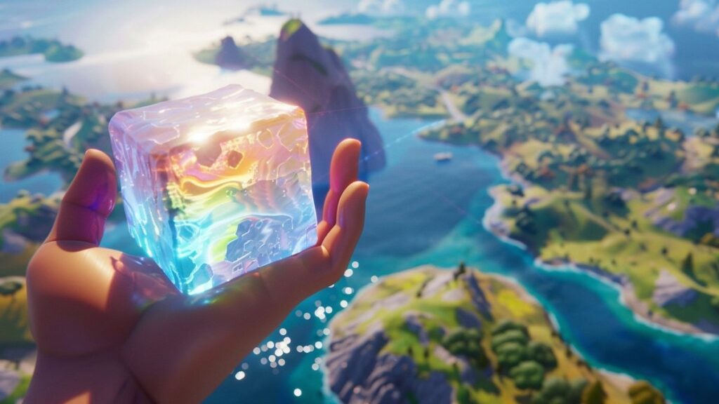 Closeup shot of a player's hand reaching for a Chaos Cube amidst an immersive gaming scene.