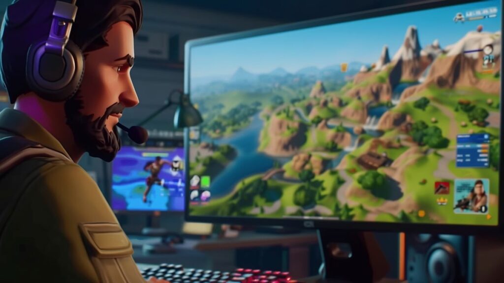 Visual of a monitor in a game studio showing declining player engagement statistics