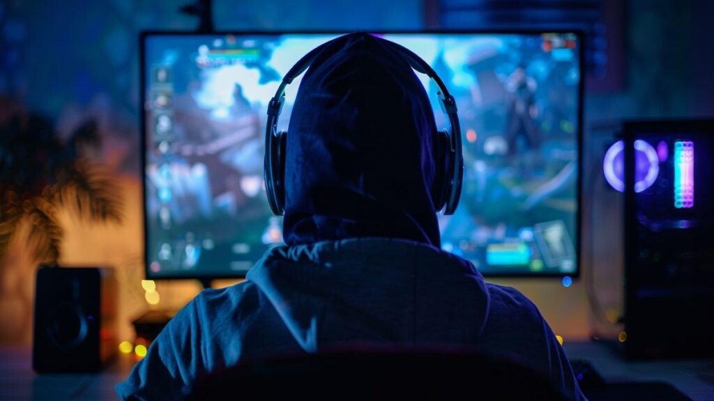 Image depicting a mysterious figure in front of a computer, illustrating the hidden aspects of game leaks.