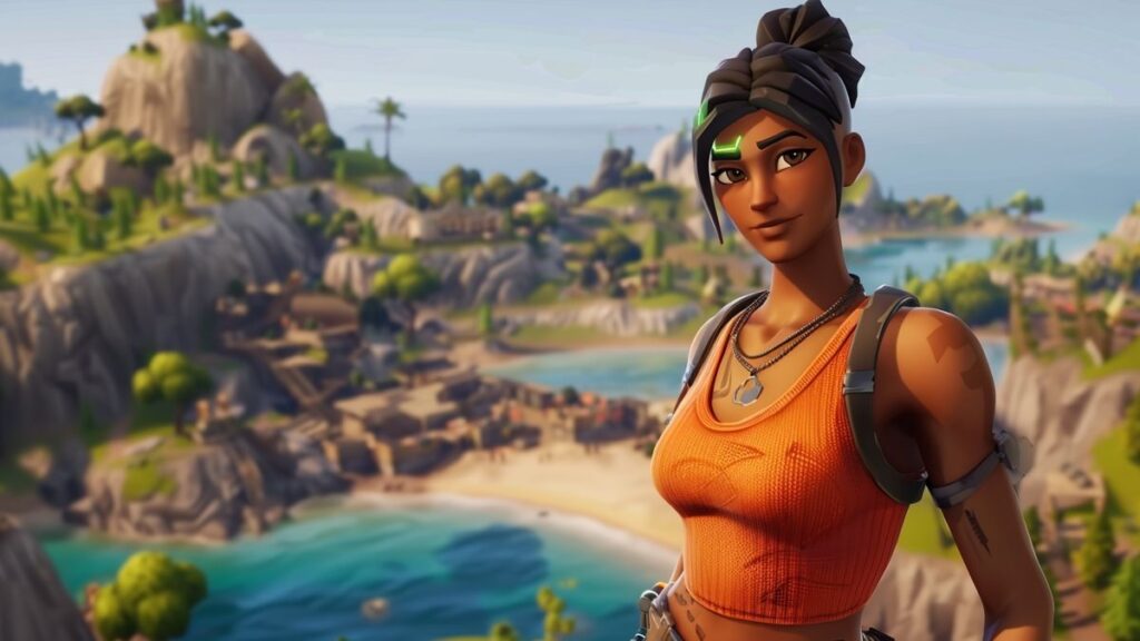 A dynamic image of a Fortnite character executing a dance in an internet meme-influenced surreal setting.