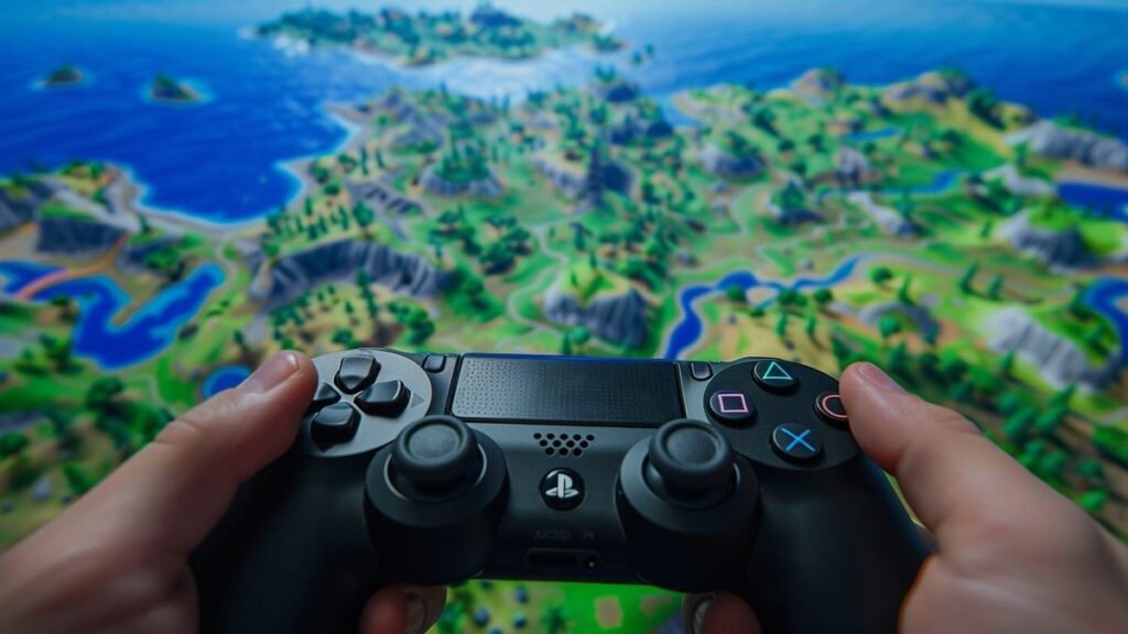 Close-up of game controller with fingers in precise position for gaming sprint.