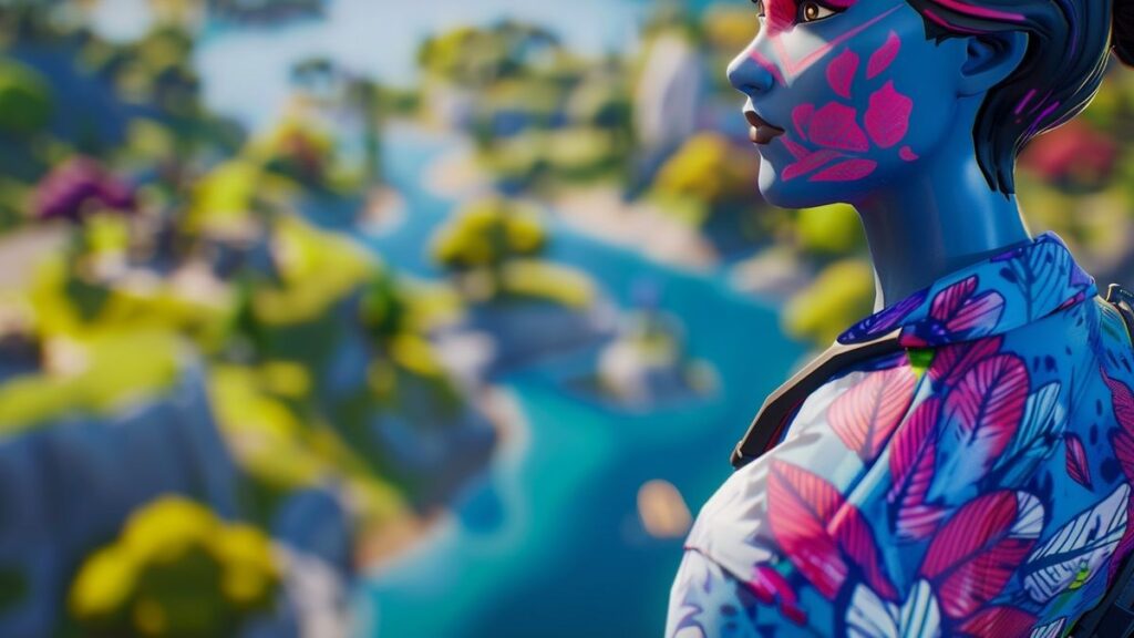 Detailed view of a Fortnite character's vibrant skin and textured controller.