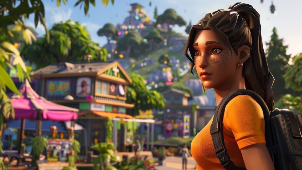 Enthusiastic players viewing the fashionable Fortnite item shop with its revitalized look and festive ambiance.